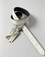 Vintage Western White Belt with Engraved Floral Pattern and Razor Blade Shaped Buckle Punk Rock Streetwear Jeans Waistband
