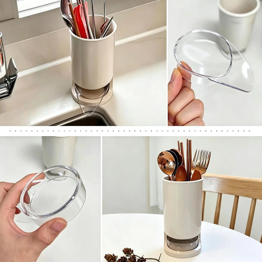 Utensil Holder Countertop Self Draining Small Compact Storage Rack Spatula Organizer for Spoon Silverware Cutlery Home Kitchen