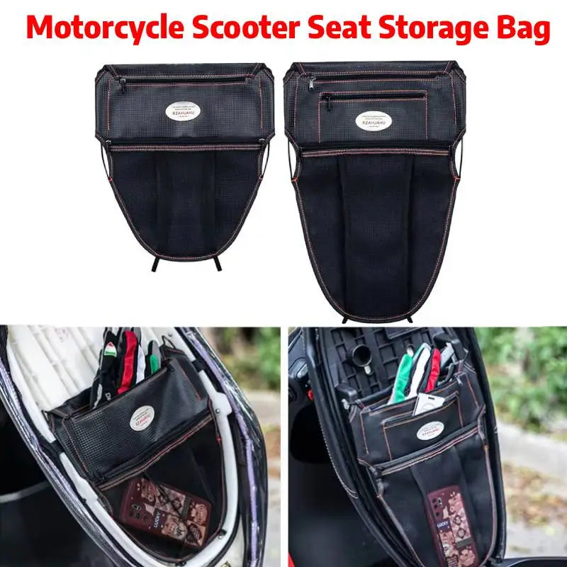 Motorcycle Scooter Seat Bag Tool Storage Motorcycle Under Seat Storage Pouch Bag Zipper PU Leather Storage Package Organizer