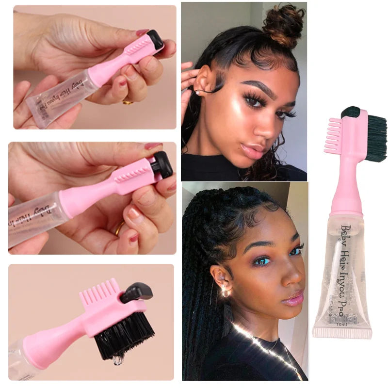 Professional Edge Control Brush And Gel 1Set Hair Styling Edge Control Gel With Brush Hair Fixative Gel For African Natural Hair