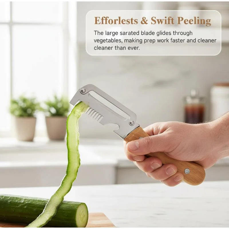Stainless Steel 2-in-1 Peeling Knife Scallion Knife Fruit Potato And Vegetable Multifunctional Peeling Knife Wooden Handle Knife