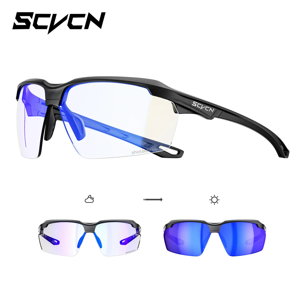 SCVCN UV400 Photochromic Outdoor Cycling Sunglasses High Fashion Women Sports Running Sunglasses Hiking MTB Road Bike Glasses