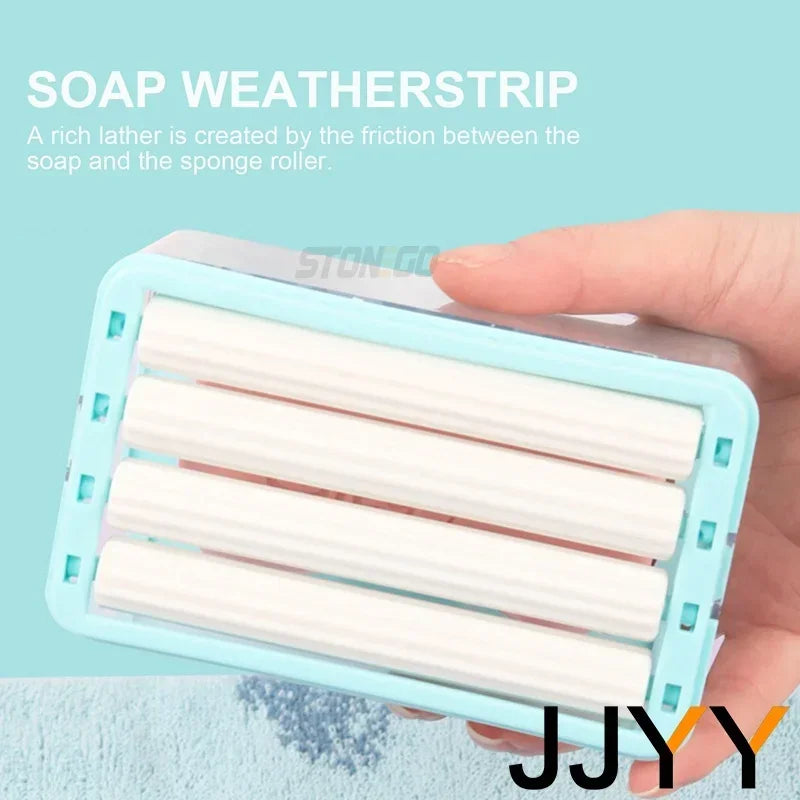 Soap Dish With Lid Soap Holder Bathroom Organizer Travel Soap Box Draining Soap Saver 2 In 1 Quick Foaming Roller Shower
