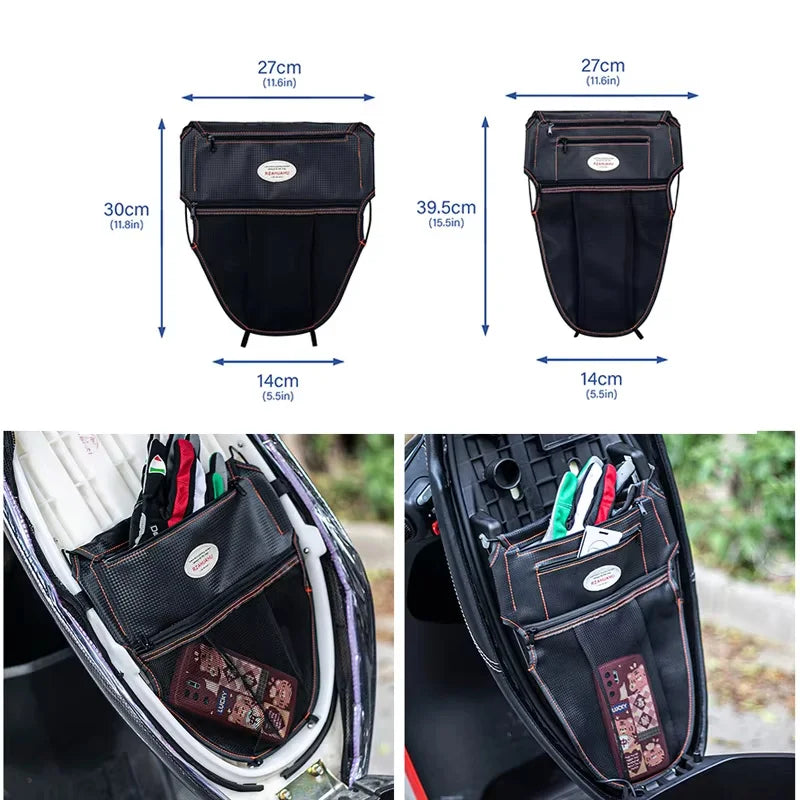 Motorcycle Scooter Seat Bag Tool Storage Motorcycle Under Seat Storage Pouch Bag Zipper PU Leather Storage Package Organizer