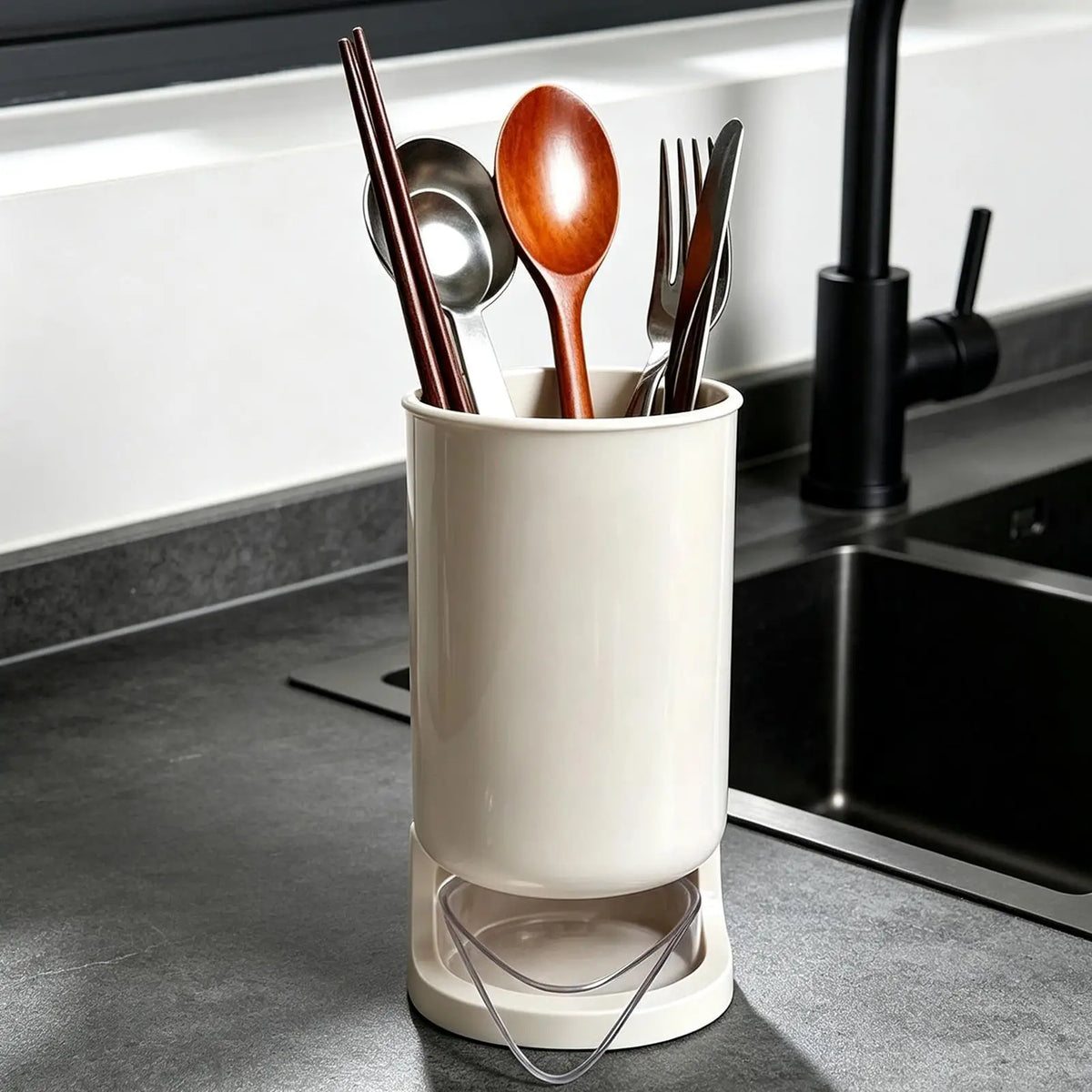 Utensil Holder Countertop Self Draining Small Compact Storage Rack Spatula Organizer for Spoon Silverware Cutlery Home Kitchen
