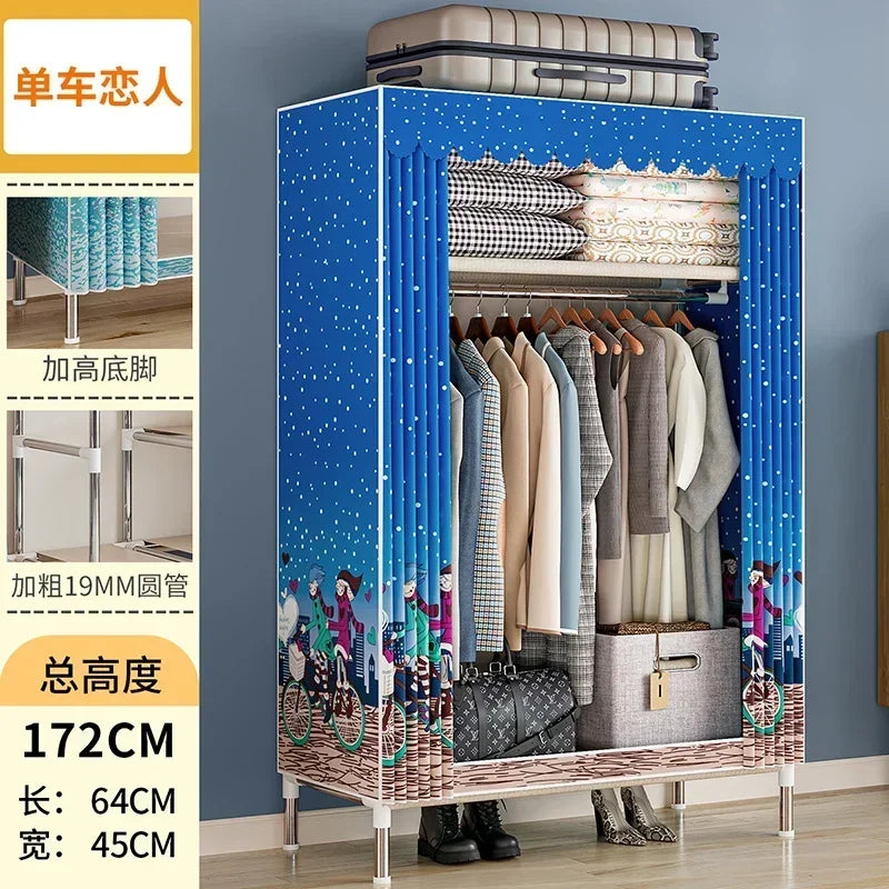 Portable Closet Large Wardrobe with 6 Shelves Clothes Organizer with Hanging Rods Wardrobe with Side Pockets Clothes