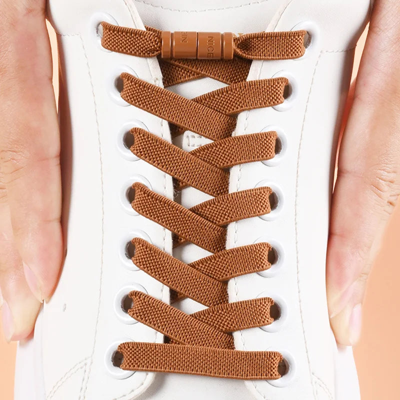 8mm No Tie Shoe Laces Button locking Without Ties Elastic Laces Sneaker Widened Flat Shoelace for Shoes