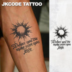 Waterproof Design Semi-permanent Tattoos, Flame Sun Pattern-Inspirational English Sentences-Dual-use Men's Temporary Tattoos for Neck, Hands, and Fingers, Lasts 15 Days