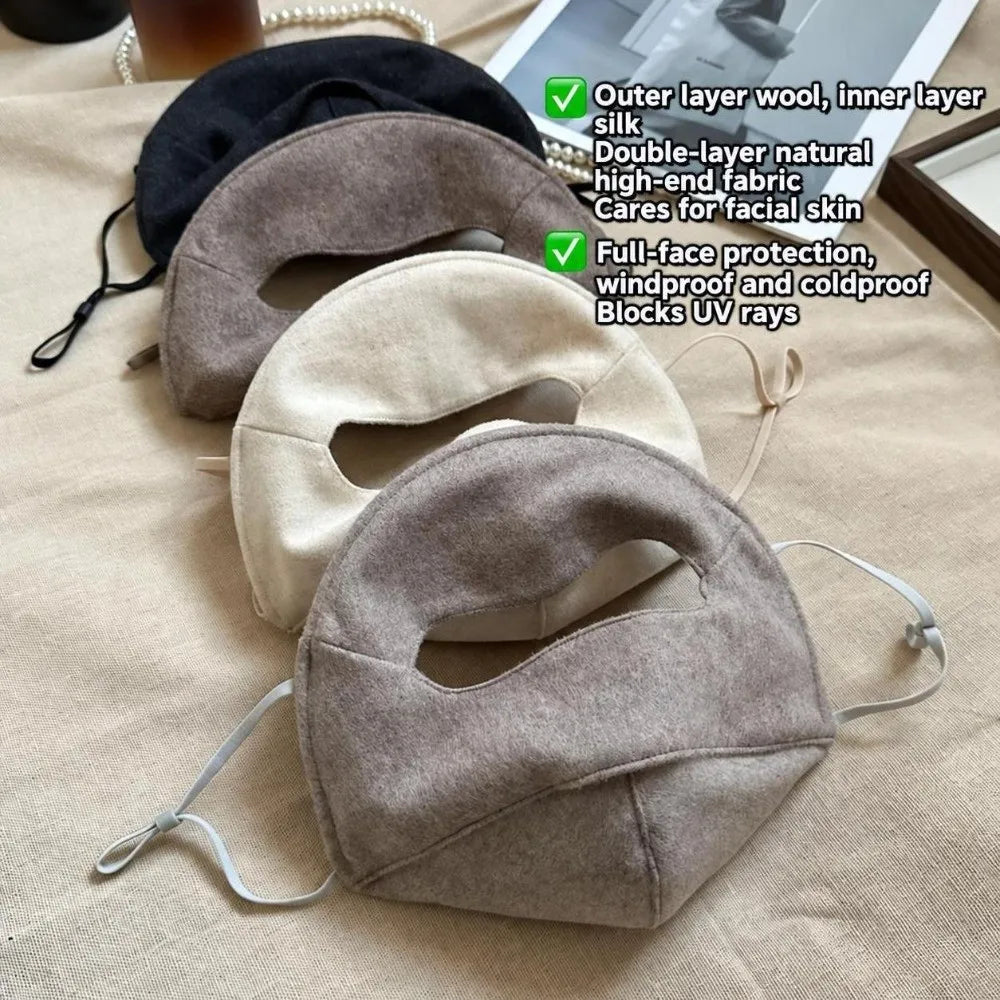 Windproof Woolen Face Mask Anti Cold Inner Layer Silk Warm Face Shield Thicken Warmth Full Face Covering Winter Face Mask