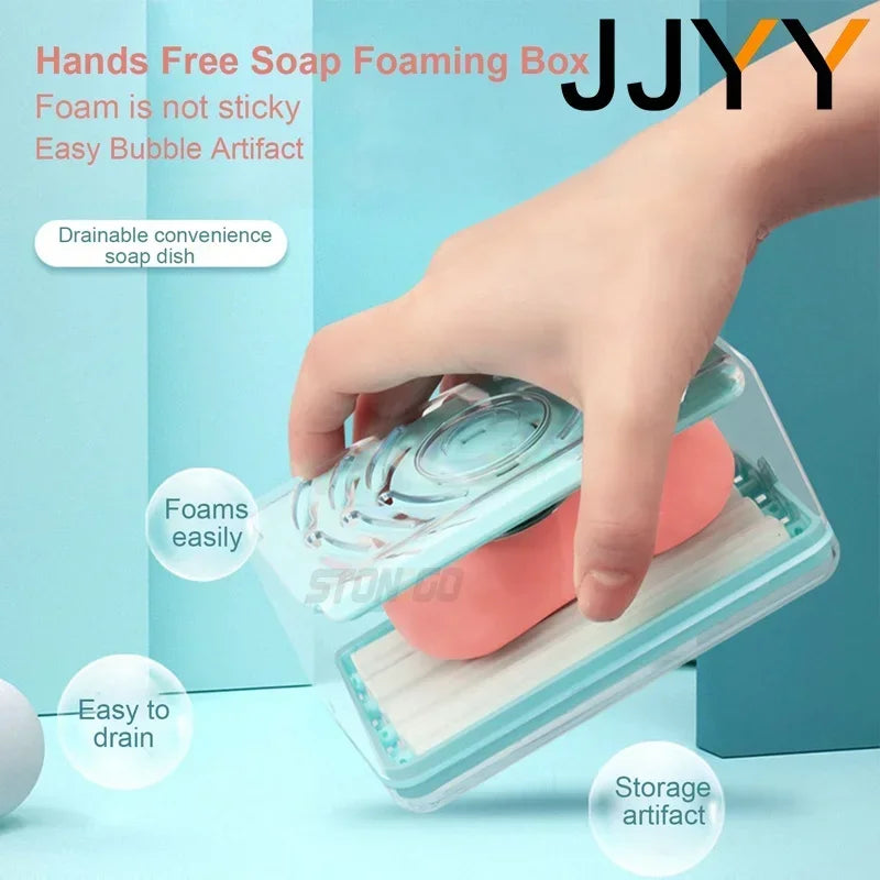 Soap Dish With Lid Soap Holder Bathroom Organizer Travel Soap Box Draining Soap Saver 2 In 1 Quick Foaming Roller Shower