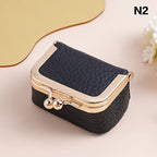 Genuine Leather Kiss Lock Coin Purse Solid Color Square Wallet Multifunctional Mini Bag For Earrings Small Item Jewelry Storage