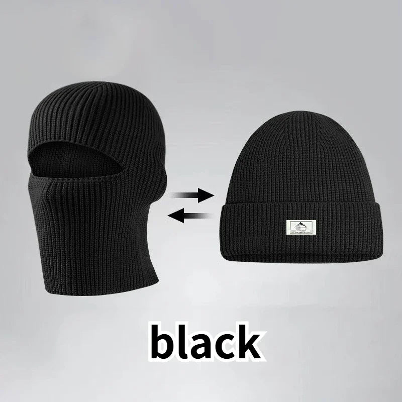 2 In1 Winter Mask Beanies Hats Warm Knitted Balaclava Hats Windproof Solid Full Face Ski Bonnet Tactical Cycling Earmuffs Cap