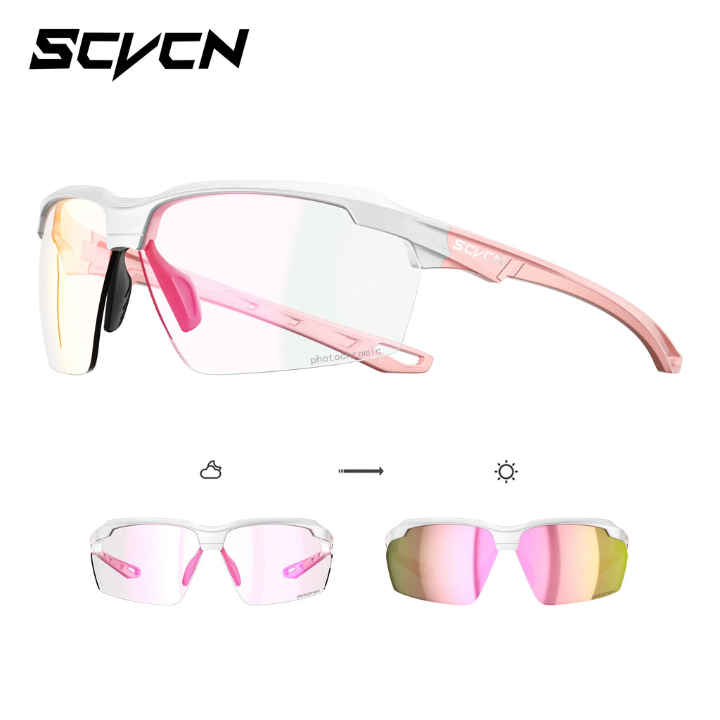 SCVCN UV400 Photochromic Outdoor Cycling Sunglasses High Fashion Women Sports Running Sunglasses Hiking MTB Road Bike Glasses