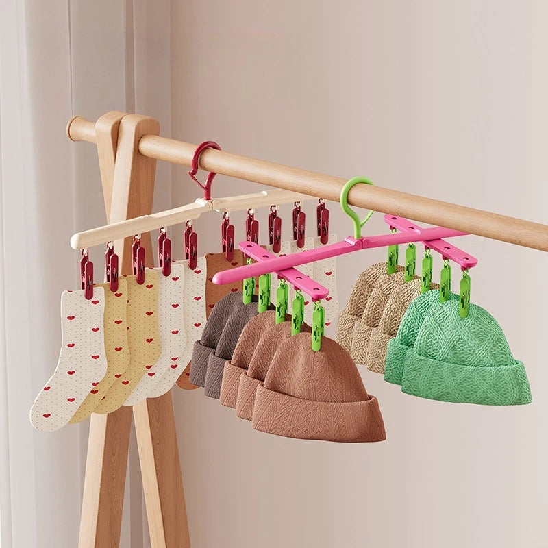 Folding Windproof Household Wardrobe Multi-clip Hook Rotating Hanger Clip Seamless Dormitory Drying Hanger