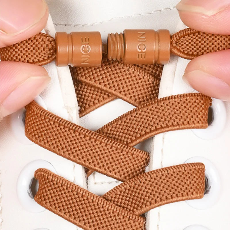 8mm No Tie Shoe Laces Button locking Without Ties Elastic Laces Sneaker Widened Flat Shoelace for Shoes Main image