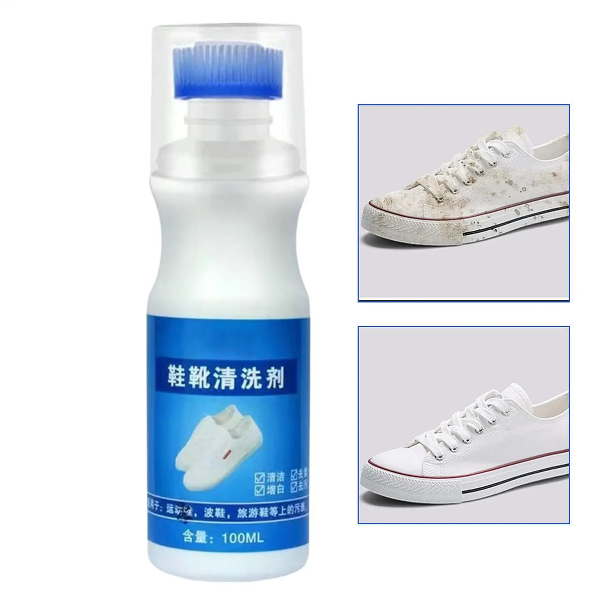 White Shoe Cleaner 100ml Foam Waterless Remover White Leather Shoe Cleaner for Leather Canvas Mesh Fabric Basketball Athletic