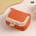 Genuine Leather Kiss Lock Coin Purse Solid Color Square Wallet Multifunctional Mini Bag For Earrings Small Item Jewelry Storage