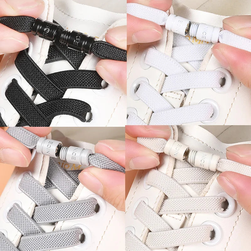 8mm No Tie Shoe Laces Button locking Without Ties Elastic Laces Sneaker Widened Flat Shoelace for Shoes