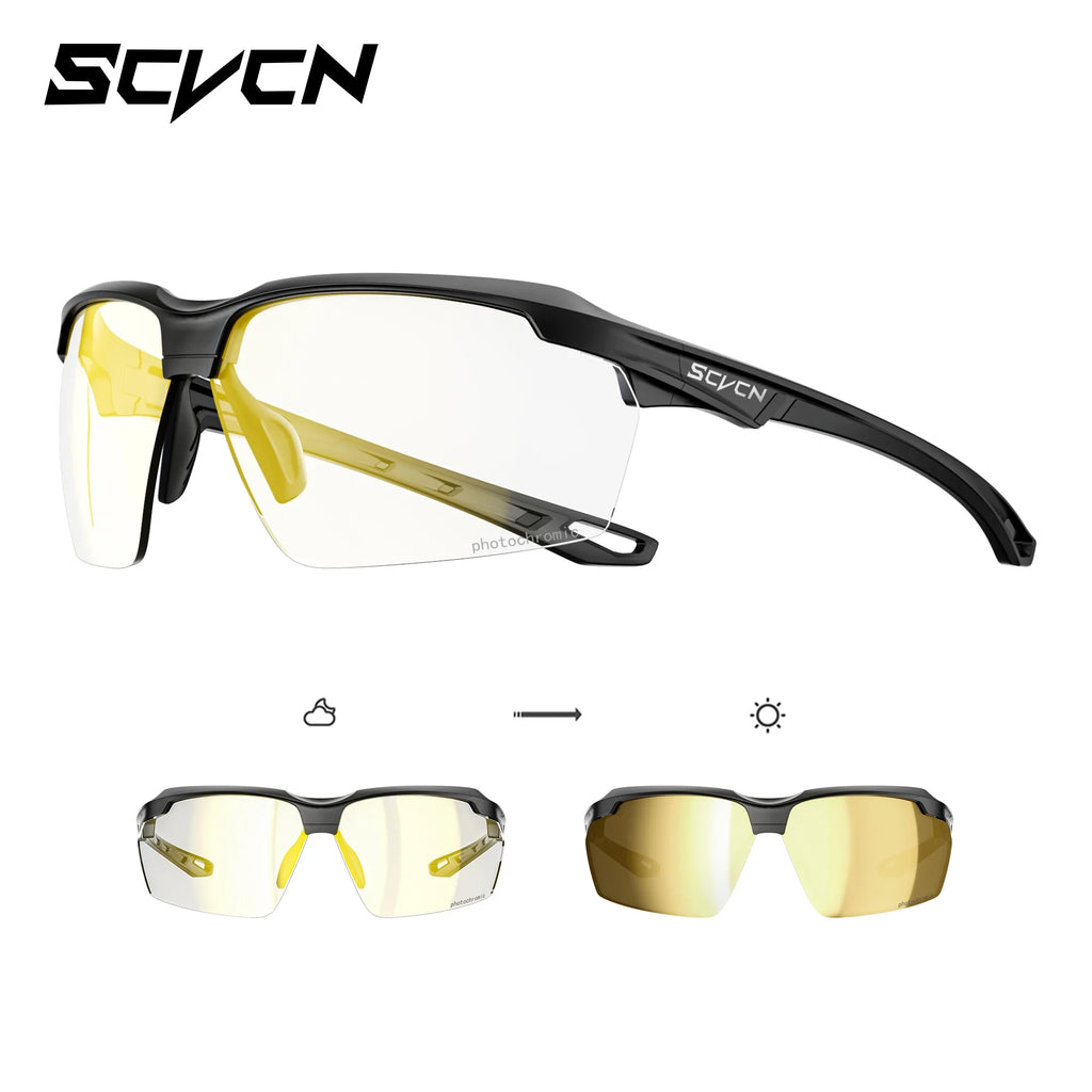 SCVCN UV400 Photochromic Outdoor Cycling Sunglasses High Fashion Women Sports Running Sunglasses Hiking MTB Road Bike Glasses