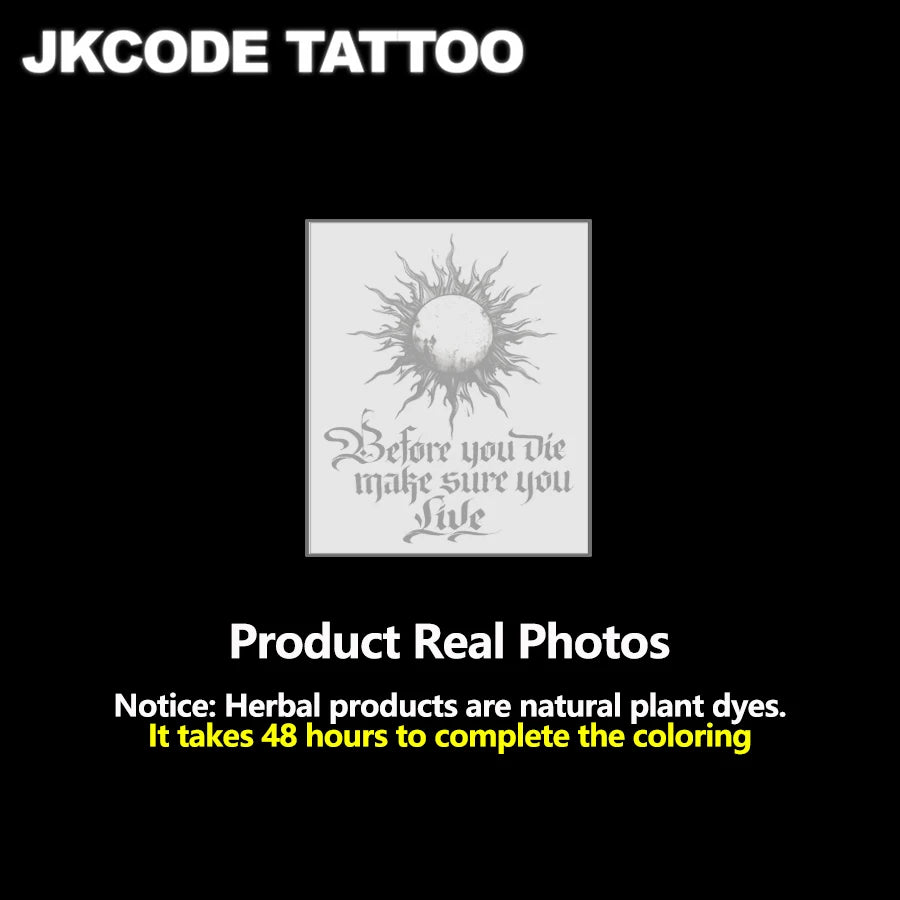 Waterproof Design Semi-permanent Tattoos, Flame Sun Pattern-Inspirational English Sentences-Dual-use Men's Temporary Tattoos for Neck, Hands, and Fingers, Lasts 15 Days