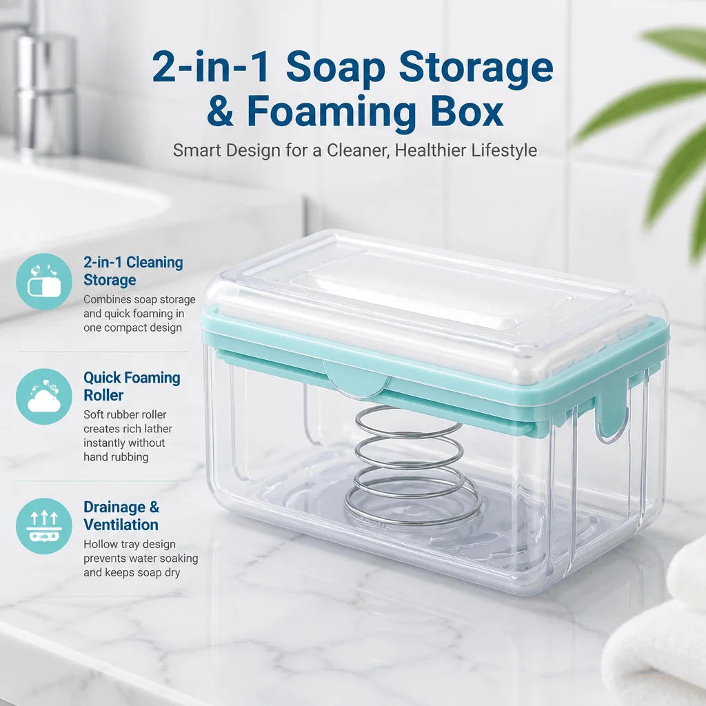 Soap Dish With Lid Soap Holder Bathroom Organizer Travel Soap Box Draining Soap Saver 2 In 1 Quick Foaming Roller Shower