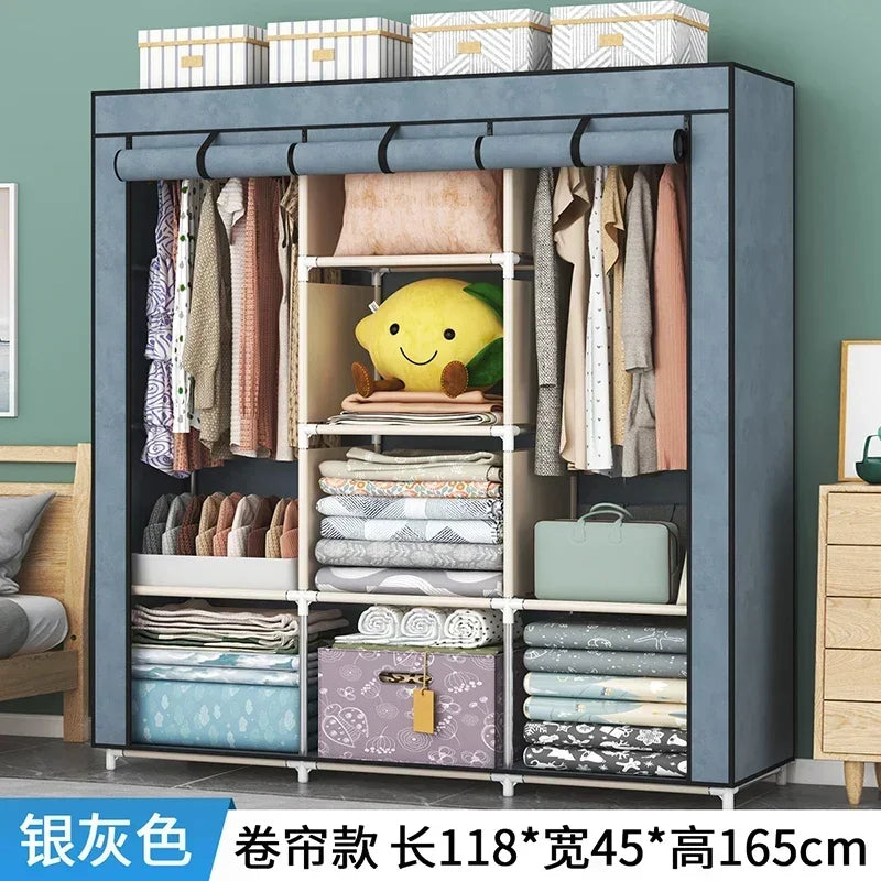 Portable Closet Large Wardrobe with 6 Shelves Clothes Organizer with Hanging Rods Wardrobe with Side Pockets Clothes