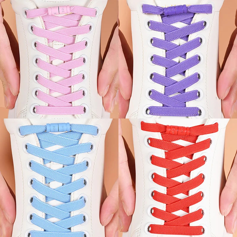 8mm No Tie Shoe Laces Button locking Without Ties Elastic Laces Sneaker Widened Flat Shoelace for Shoes
