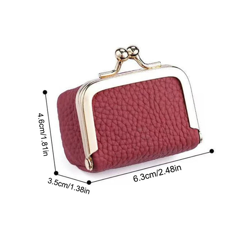 Genuine Leather Kiss Lock Coin Purse Solid Color Square Wallet Multifunctional Mini Bag For Earrings Small Item Jewelry Storage