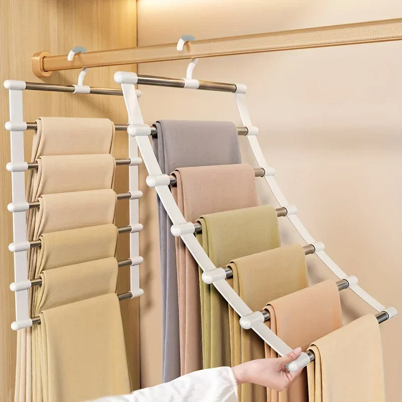 Stainless Steel Multi Functional Pants Rack Cloud Ladder Hanging Folding Multi-layer Seamless Storage Organizer