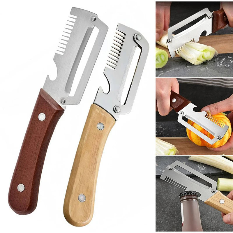 Stainless Steel 2-in-1 Peeling Knife Scallion Knife Fruit Potato And Vegetable Multifunctional Peeling Knife Wooden Handle Knife