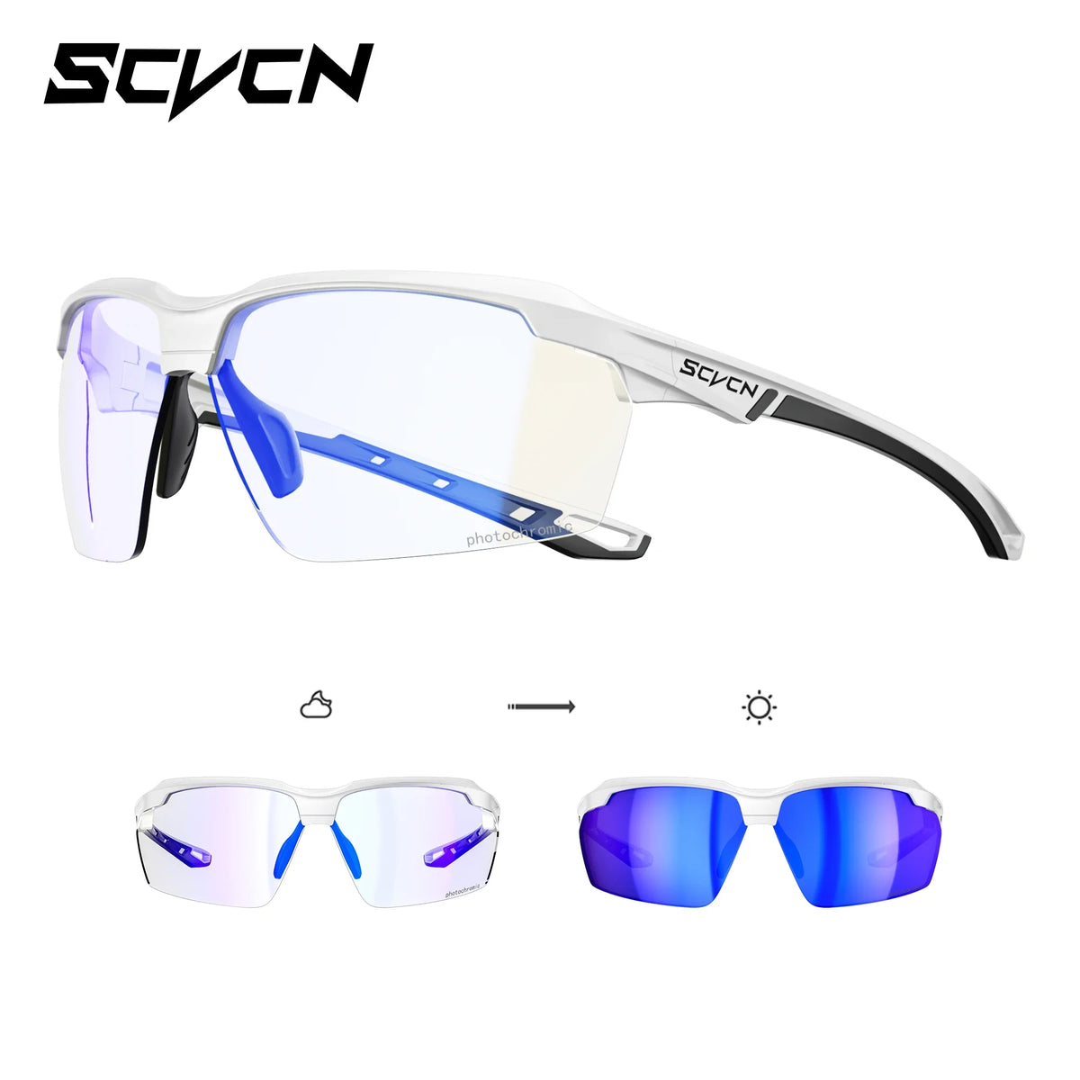 SCVCN UV400 Photochromic Outdoor Cycling Sunglasses High Fashion Women Sports Running Sunglasses Hiking MTB Road Bike Glasses