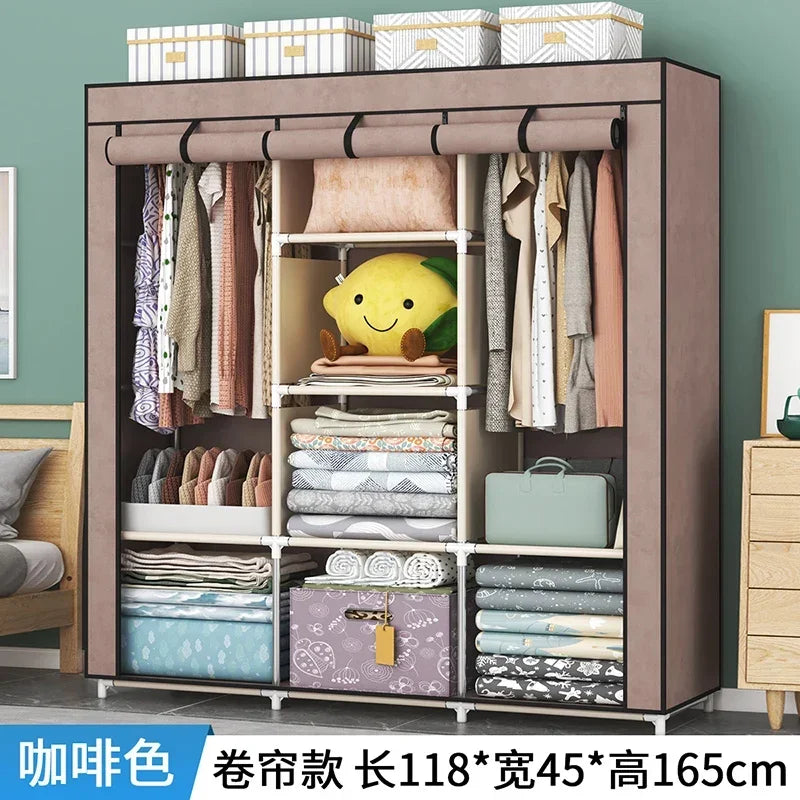 Portable Closet Large Wardrobe with 6 Shelves Clothes Organizer with Hanging Rods Wardrobe with Side Pockets Clothes