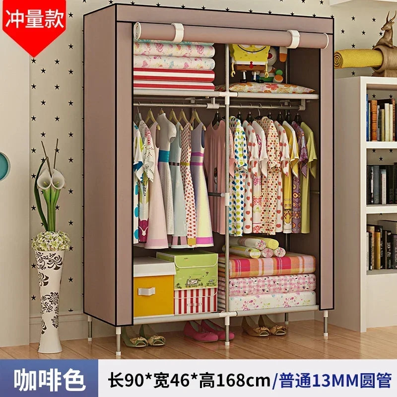 Portable Closet Large Wardrobe with 6 Shelves Clothes Organizer with Hanging Rods Wardrobe with Side Pockets Clothes