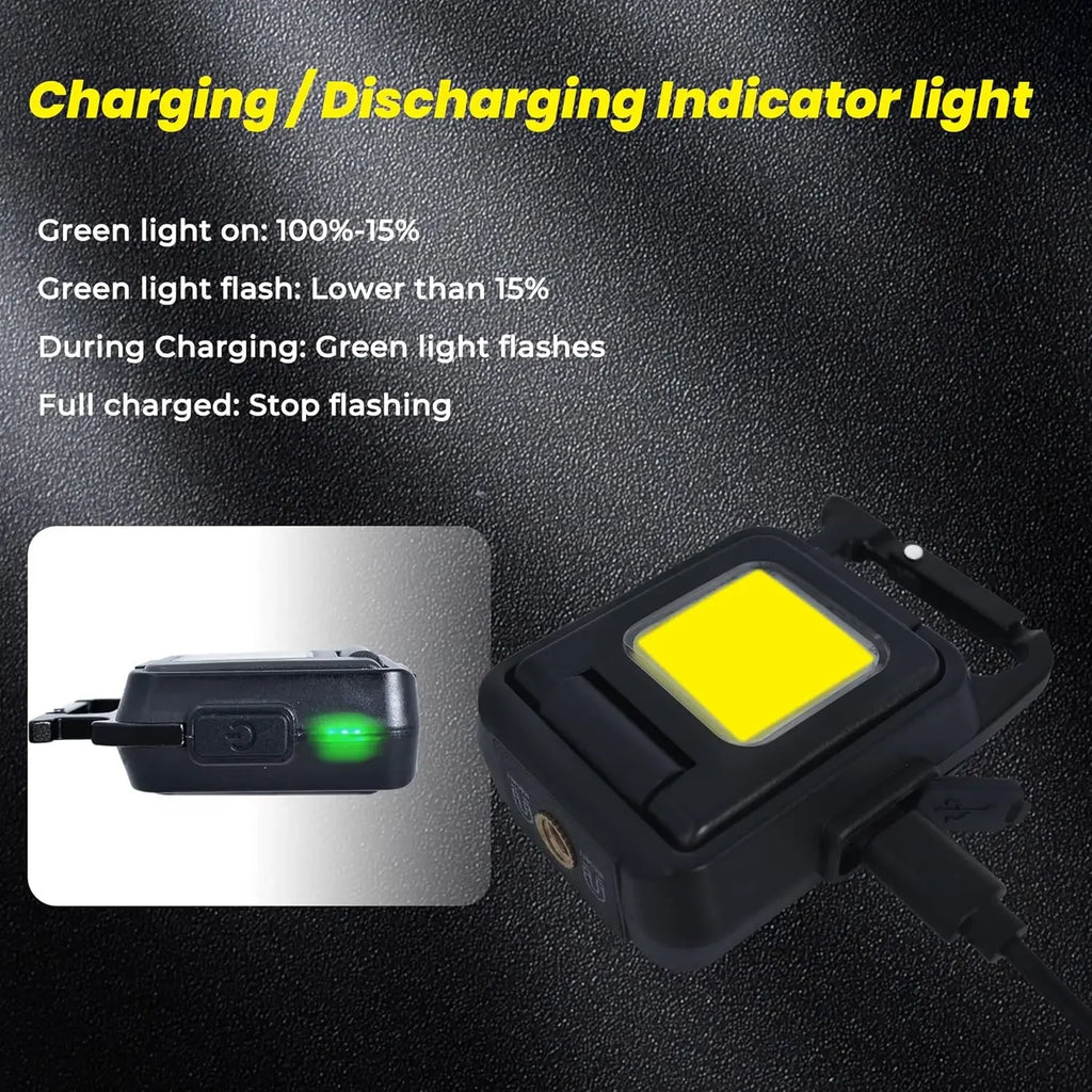 Mini Flashlight Keychain Light COB Work Light USB Rechargeable Lamp with 90° Foldable Side Lights Super Bright Portable Lanterns