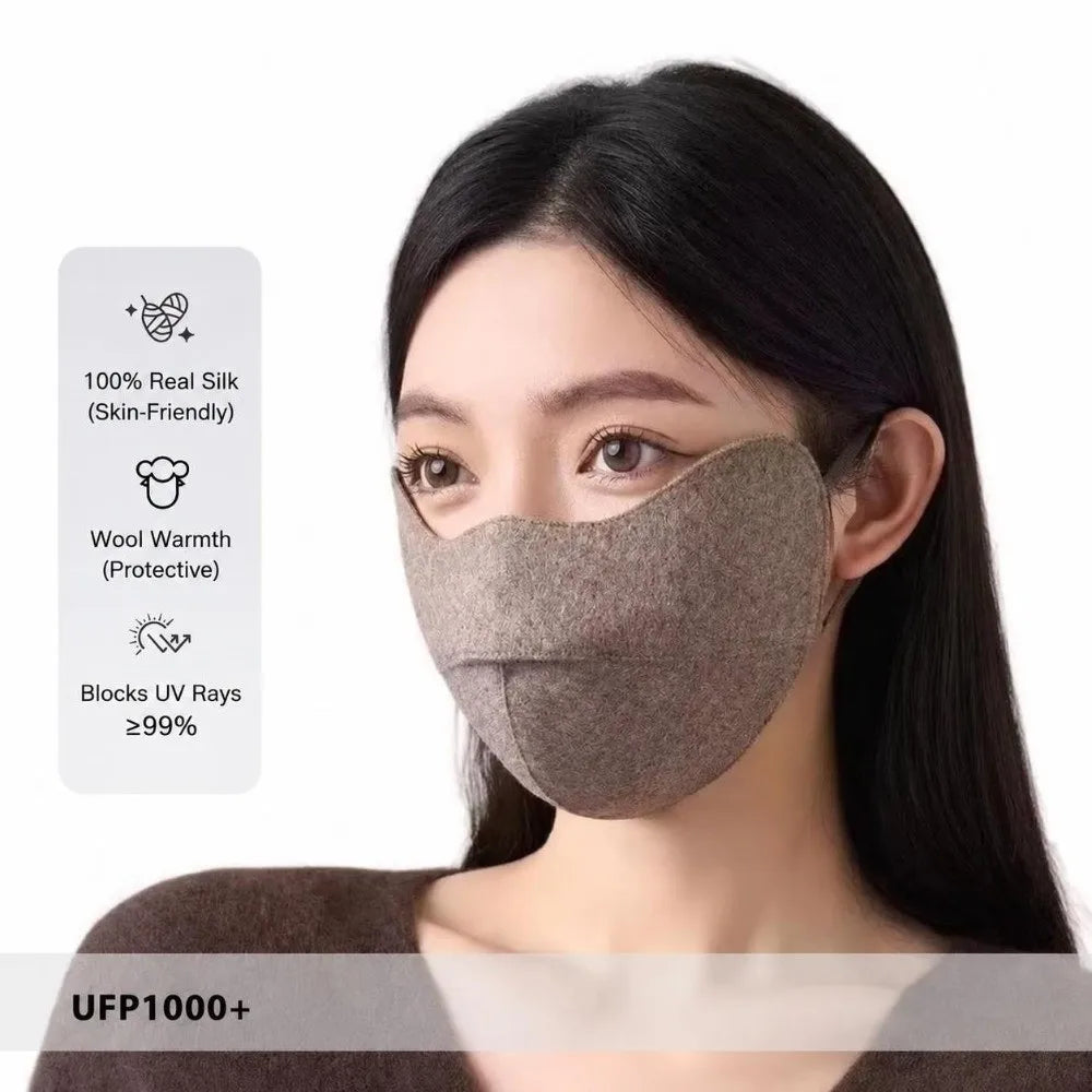 Windproof Woolen Face Mask Anti Cold Inner Layer Silk Warm Face Shield Thicken Warmth Full Face Covering Winter Face Mask