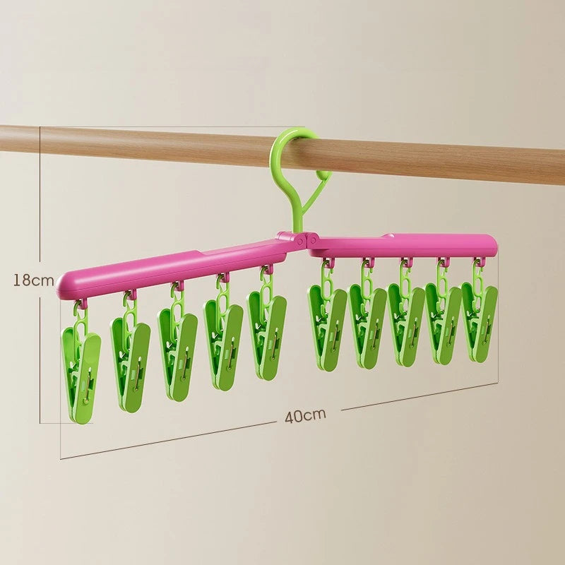 Folding Windproof Household Wardrobe Multi-clip Hook Rotating Hanger Clip Seamless Dormitory Drying Hanger