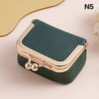 Genuine Leather Kiss Lock Coin Purse Solid Color Square Wallet Multifunctional Mini Bag For Earrings Small Item Jewelry Storage