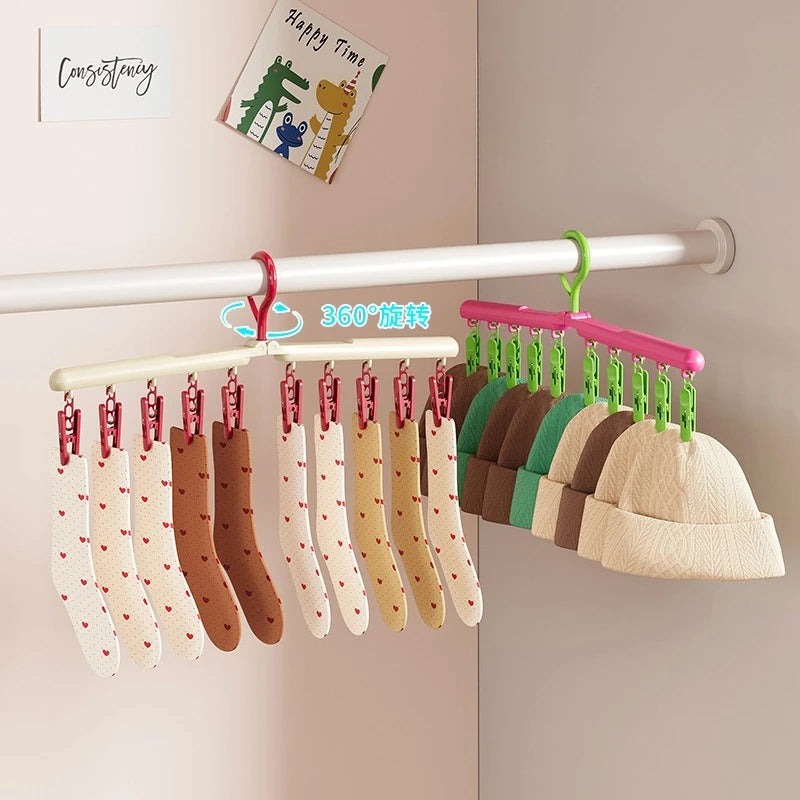 Folding Windproof Household Wardrobe Multi-clip Hook Rotating Hanger Clip Seamless Dormitory Drying Hanger