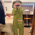 Autumn Winter Big Mouth Monster Cartoon One Piece Pajamas Thick Coral Fleece Warm Soft Casual Couple Home Loungewear In Stock