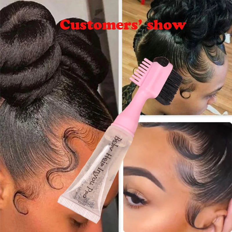 Professional Edge Control Brush And Gel 1Set Hair Styling Edge Control Gel With Brush Hair Fixative Gel For African Natural Hair