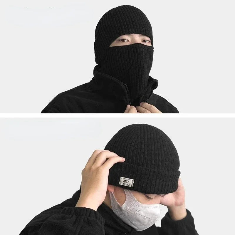 2 In1 Winter Mask Beanies Hats Warm Knitted Balaclava Hats Windproof Solid Full Face Ski Bonnet Tactical Cycling Earmuffs Cap Secondary image
