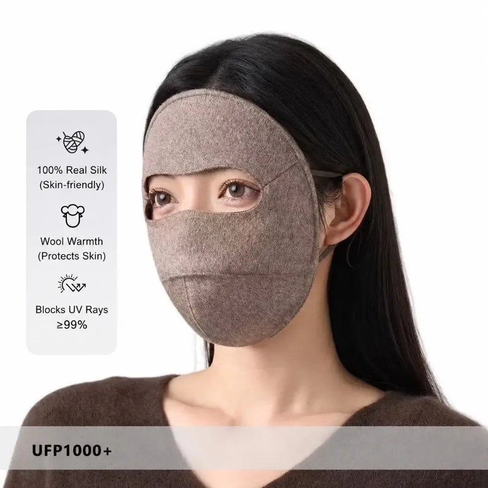 Windproof Woolen Face Mask Anti Cold Inner Layer Silk Warm Face Shield Thicken Warmth Full Face Covering Winter Face Mask