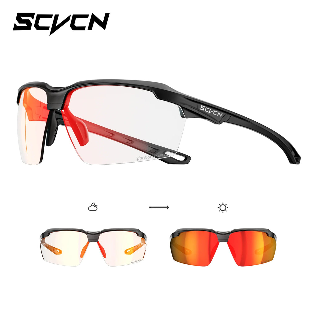 SCVCN UV400 Photochromic Outdoor Cycling Sunglasses High Fashion Women Sports Running Sunglasses Hiking MTB Road Bike Glasses