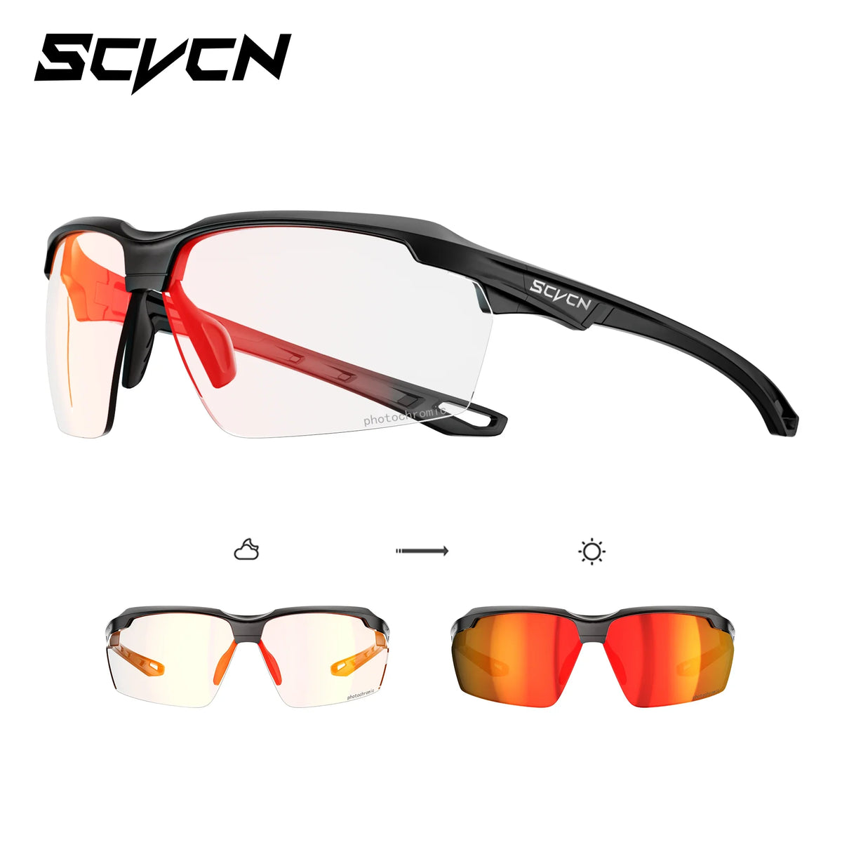 SCVCN UV400 Photochromic Outdoor Cycling Sunglasses High Fashion Women Sports Running Sunglasses Hiking MTB Road Bike Glasses